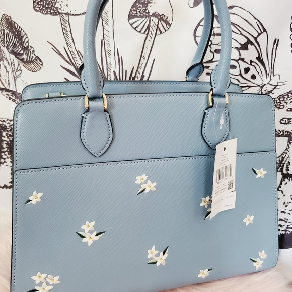 NWT KATE SPADE FLORAL EMBROIDERY MADISON BLUE WHITE CROSSBODY MEDIUM SATCHEL - Picture 3 of 7